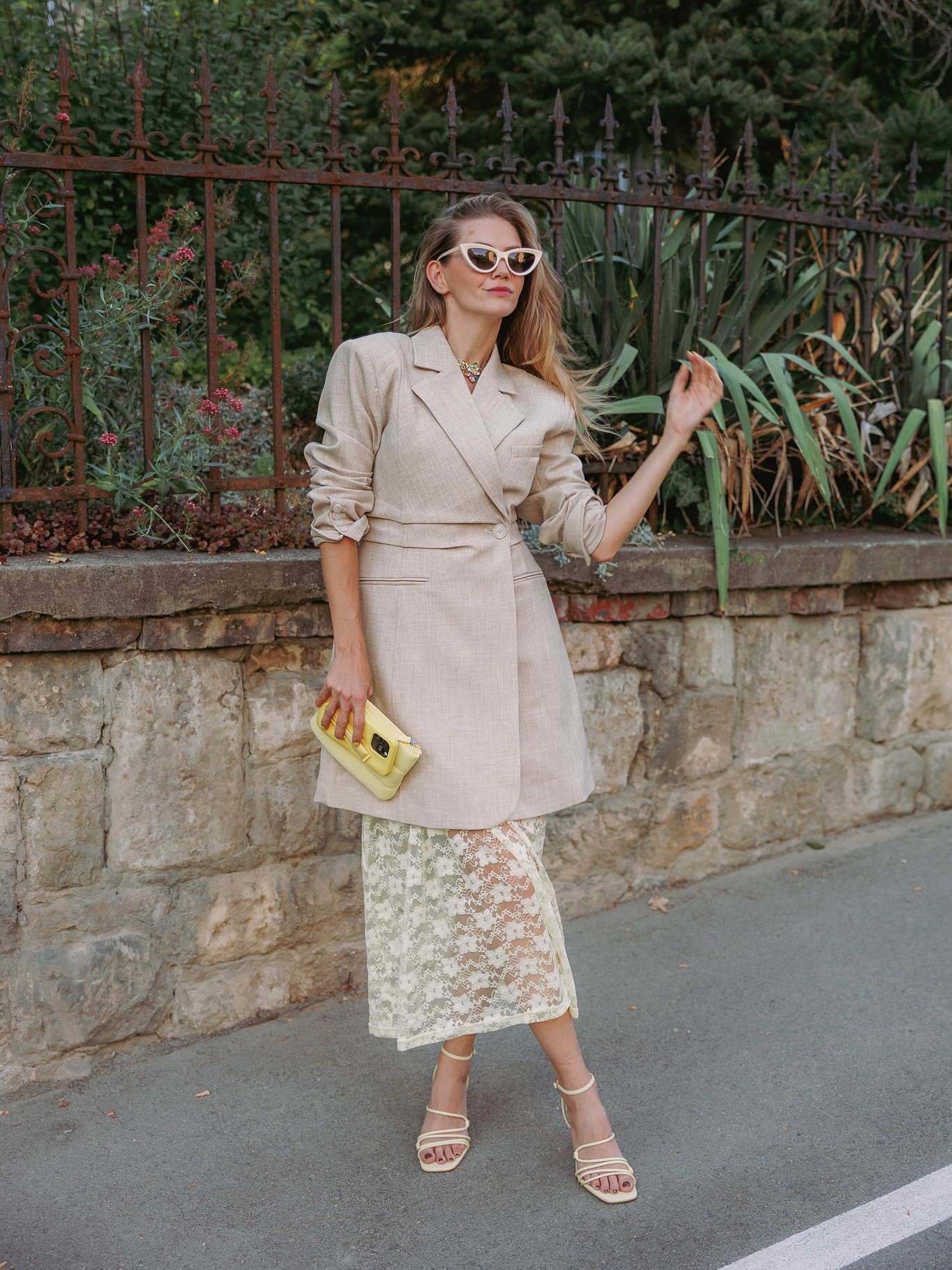 Cute Maxi Lace dress with Trench Coat