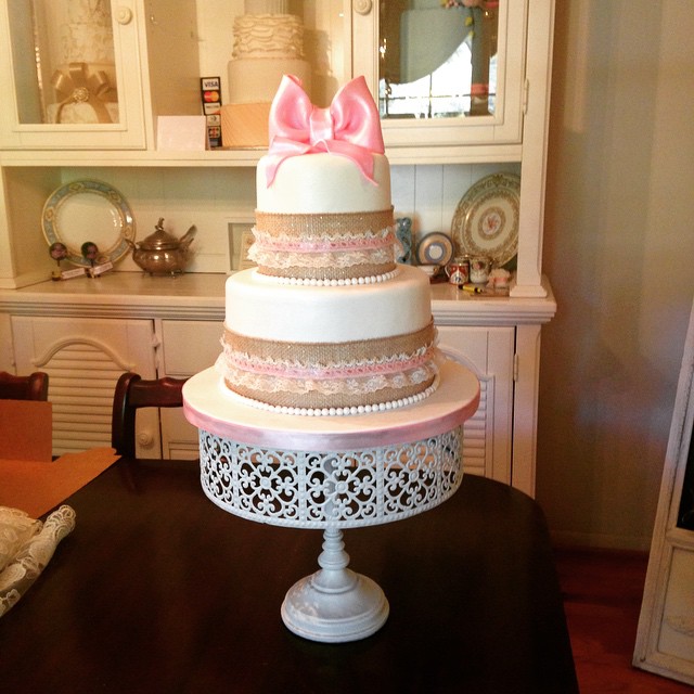 Rustic Burlap Cake with Lace Detailing