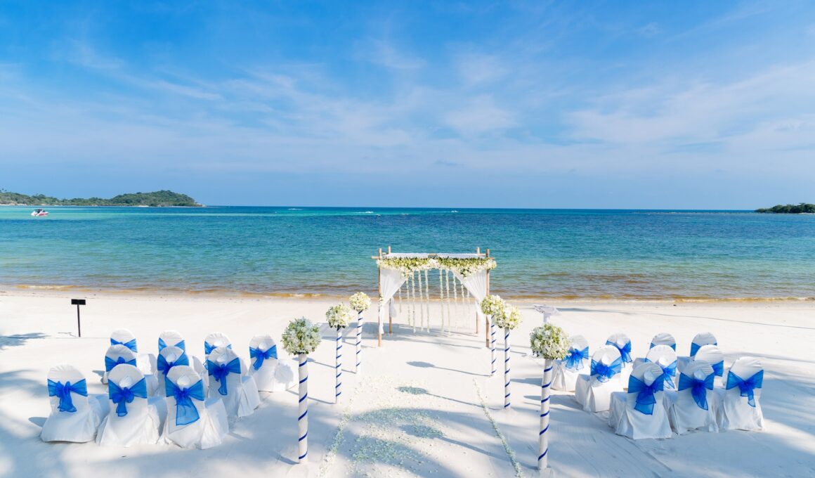 Destination beach wedding venue setting for small size wedding