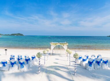 Destination beach wedding venue setting for small size wedding