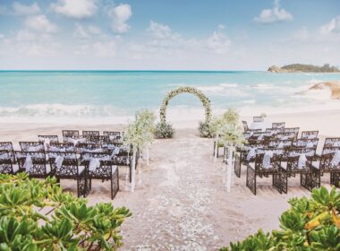 Wedding ceremony venue setting on the beach