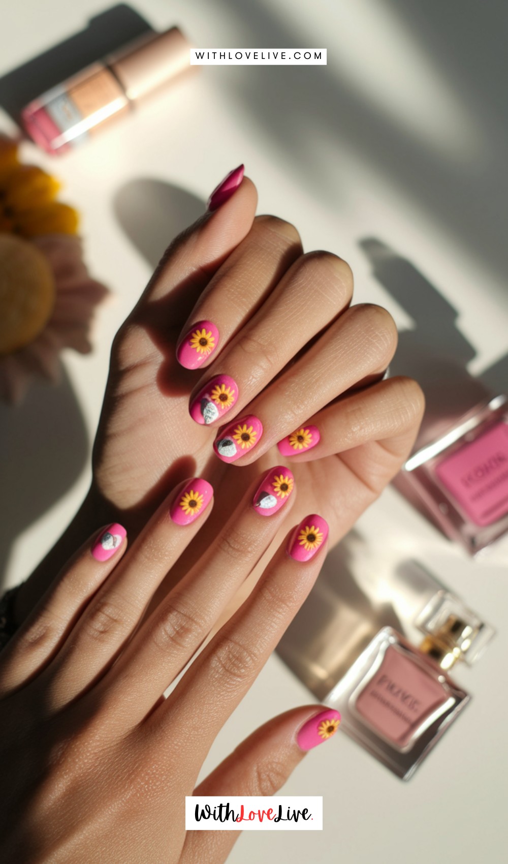 Pink Sunflower Nails