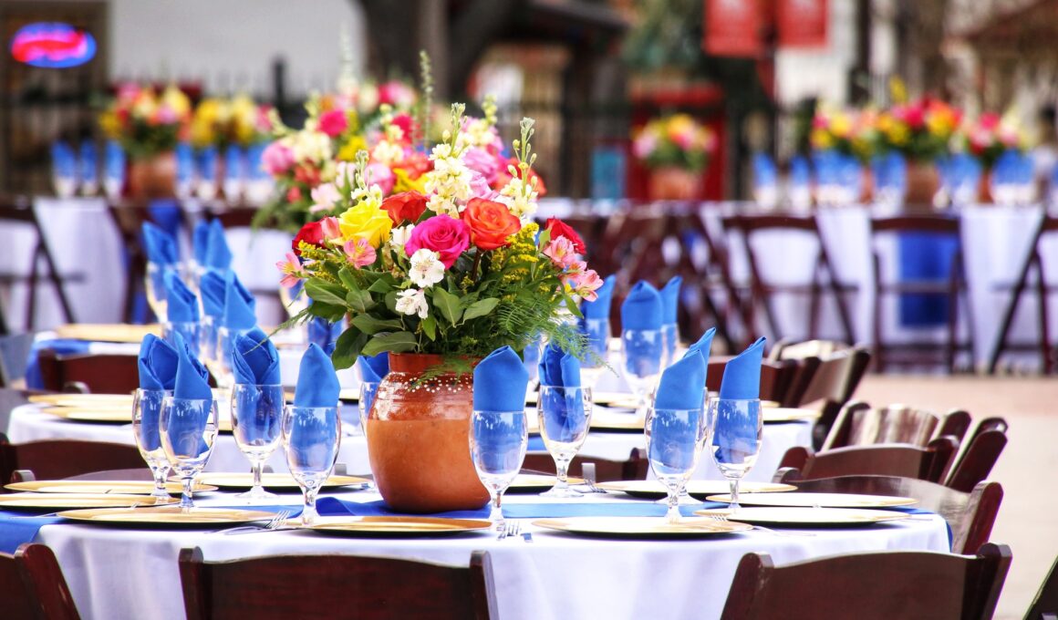 Beautiful table setting at an outdoor wedding venue.