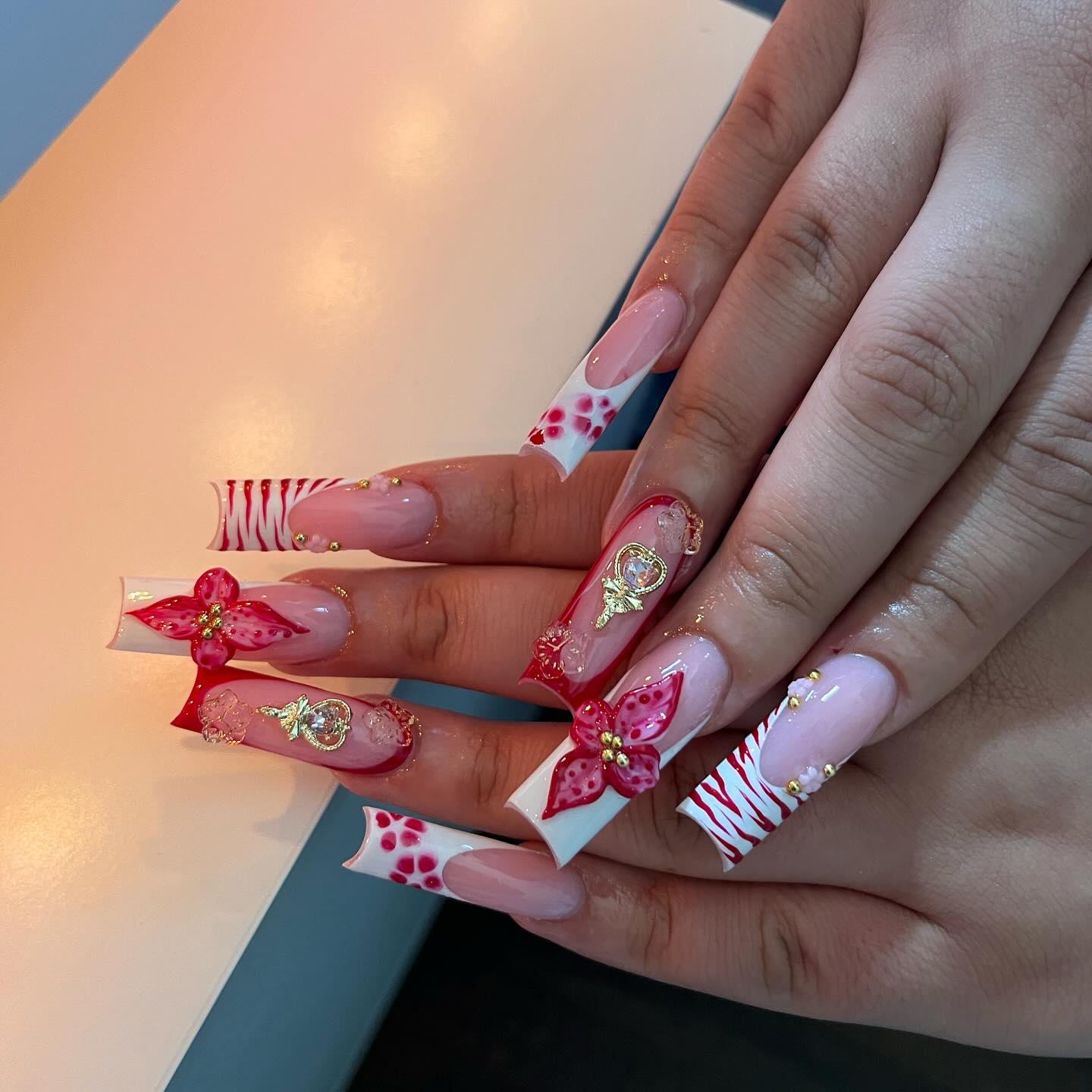 3D Red French Tip Summer Nails