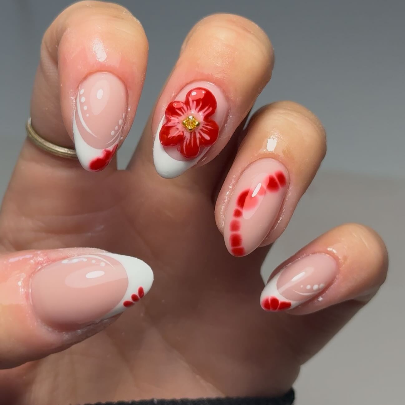 Red Flower Summer Nails
