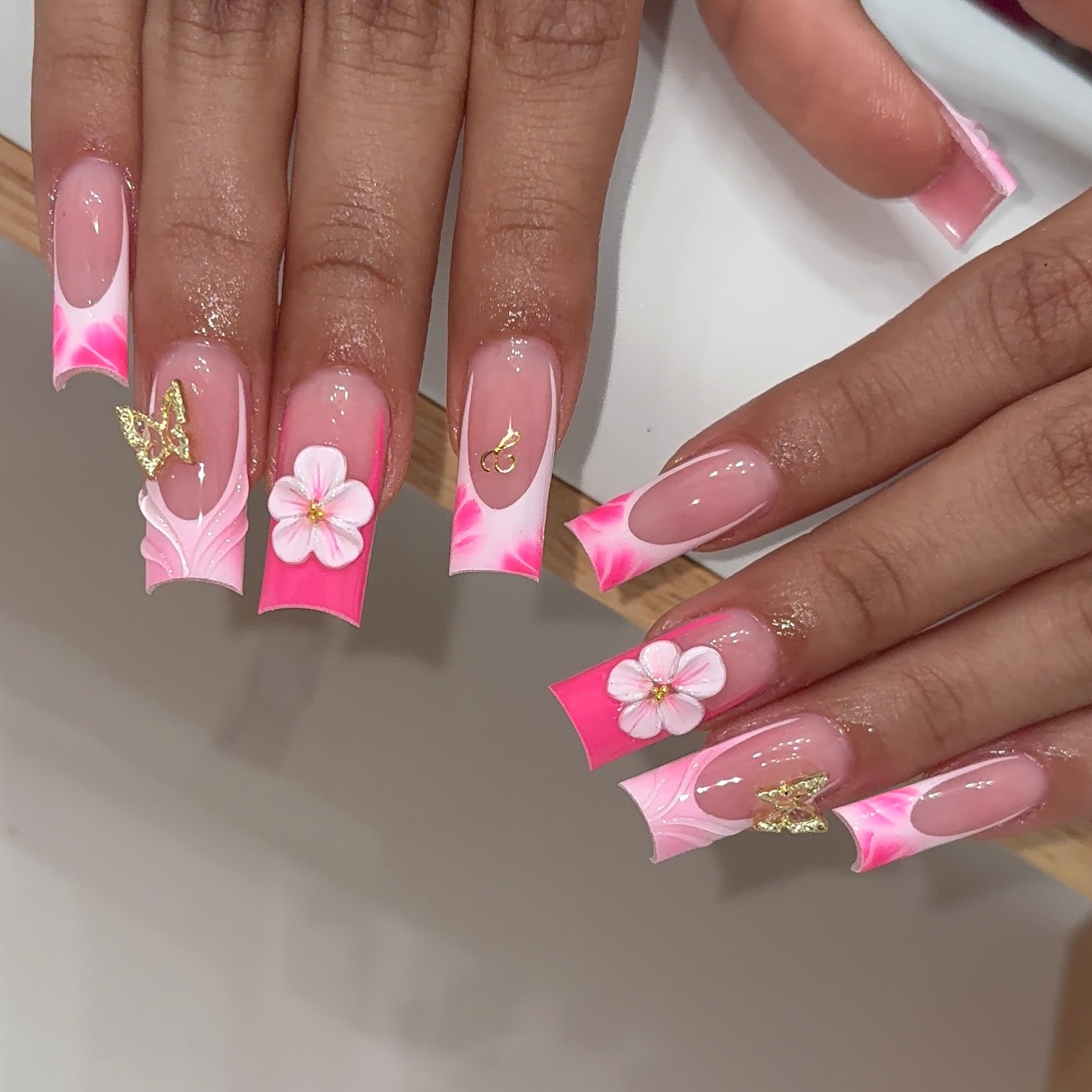 Square Pink Summer Nails