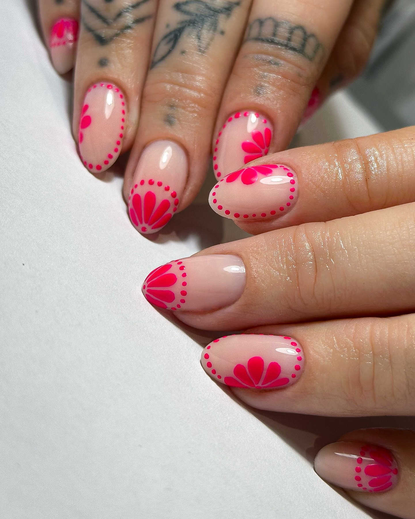 Floral Patterned Pink Nails