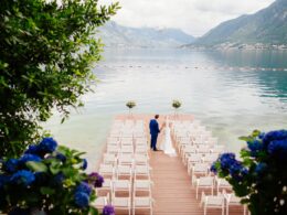wedding couple at destination wedding ceremony