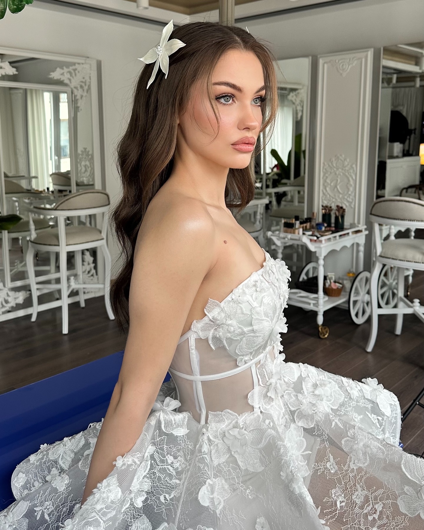 Side-Swept Hair with Single Bloom