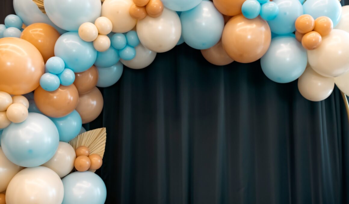 Balloons garland for little baby party on a blue background.