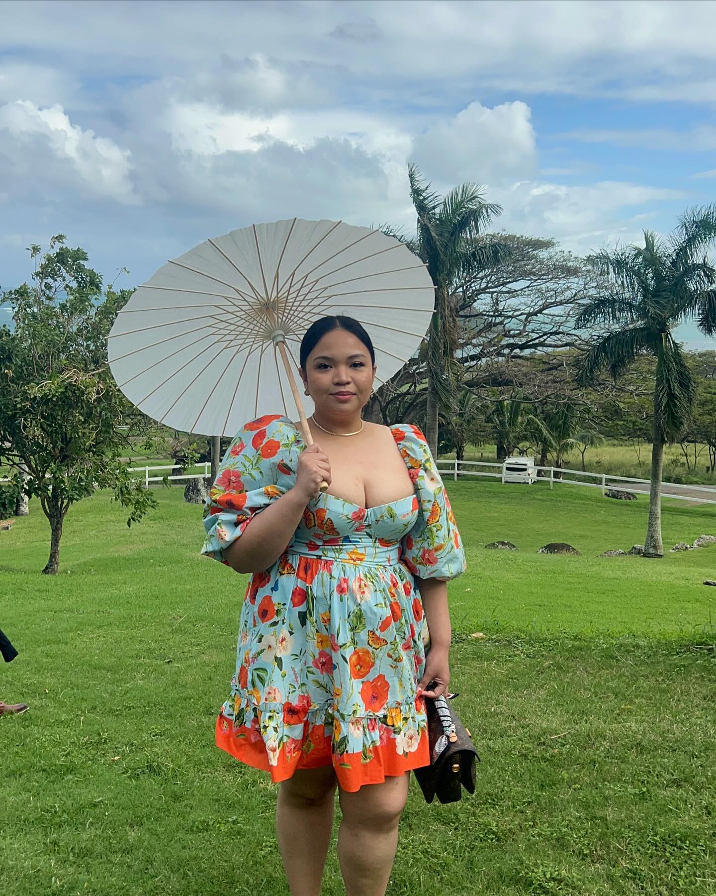 Mini Tropical Dress With Puffy Sleeves