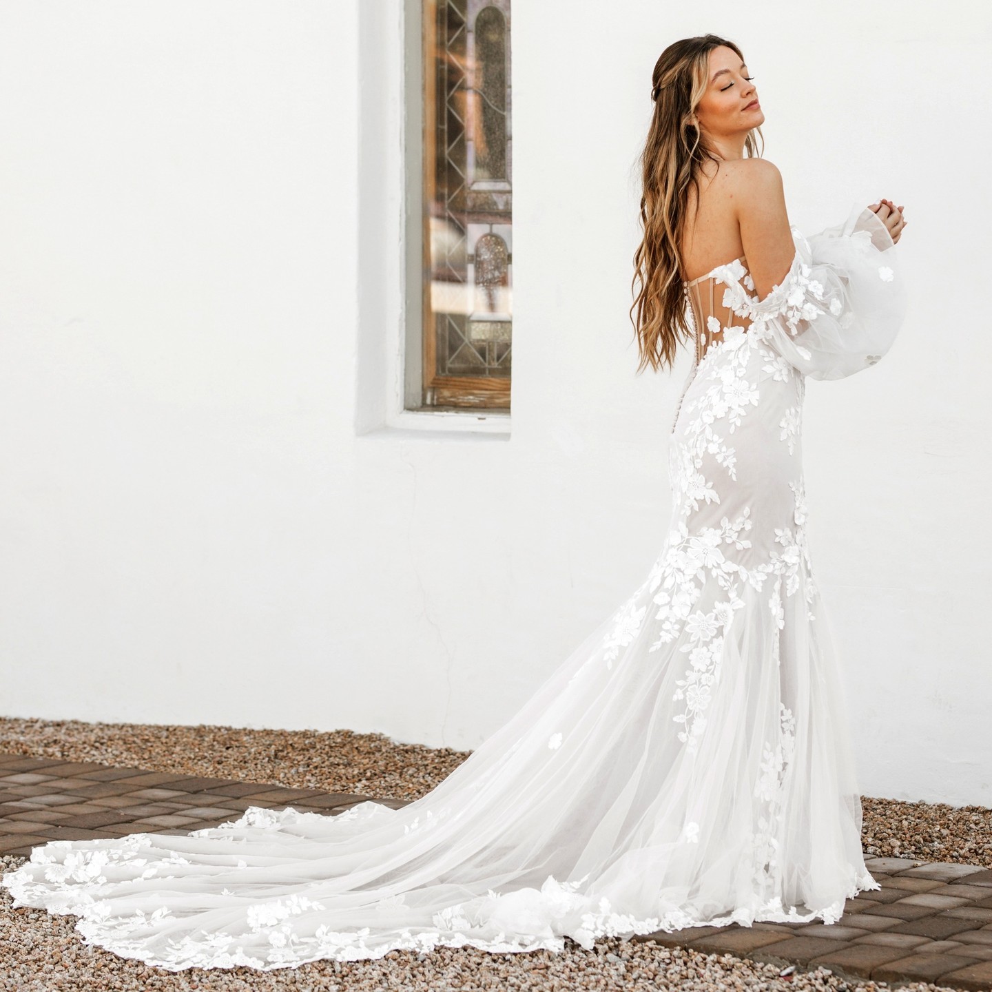 Long-Sleeve Tulle Dress with Open Back