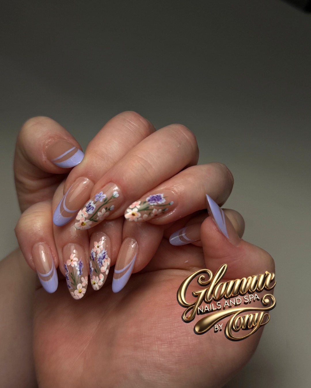 Lavender Nails with Wildflower Art