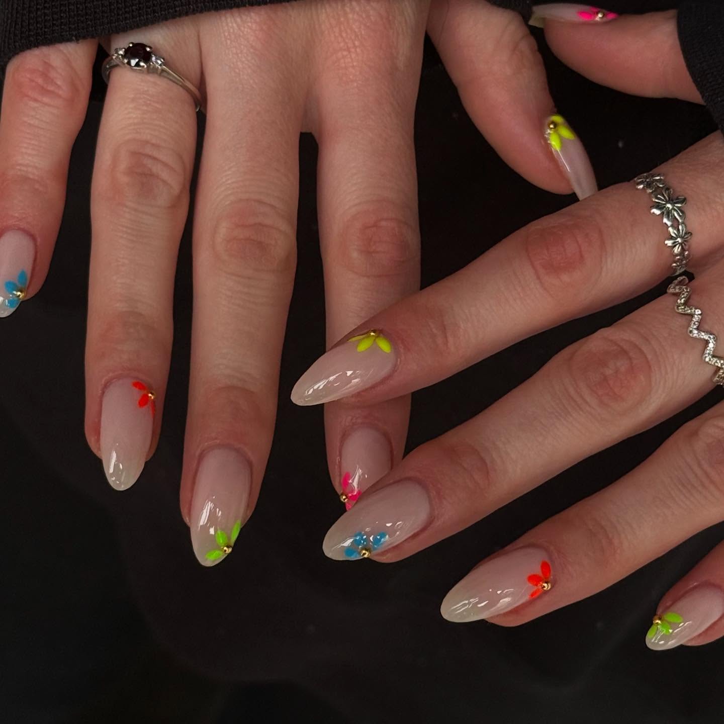 Glossy Nude with Neon Flowers