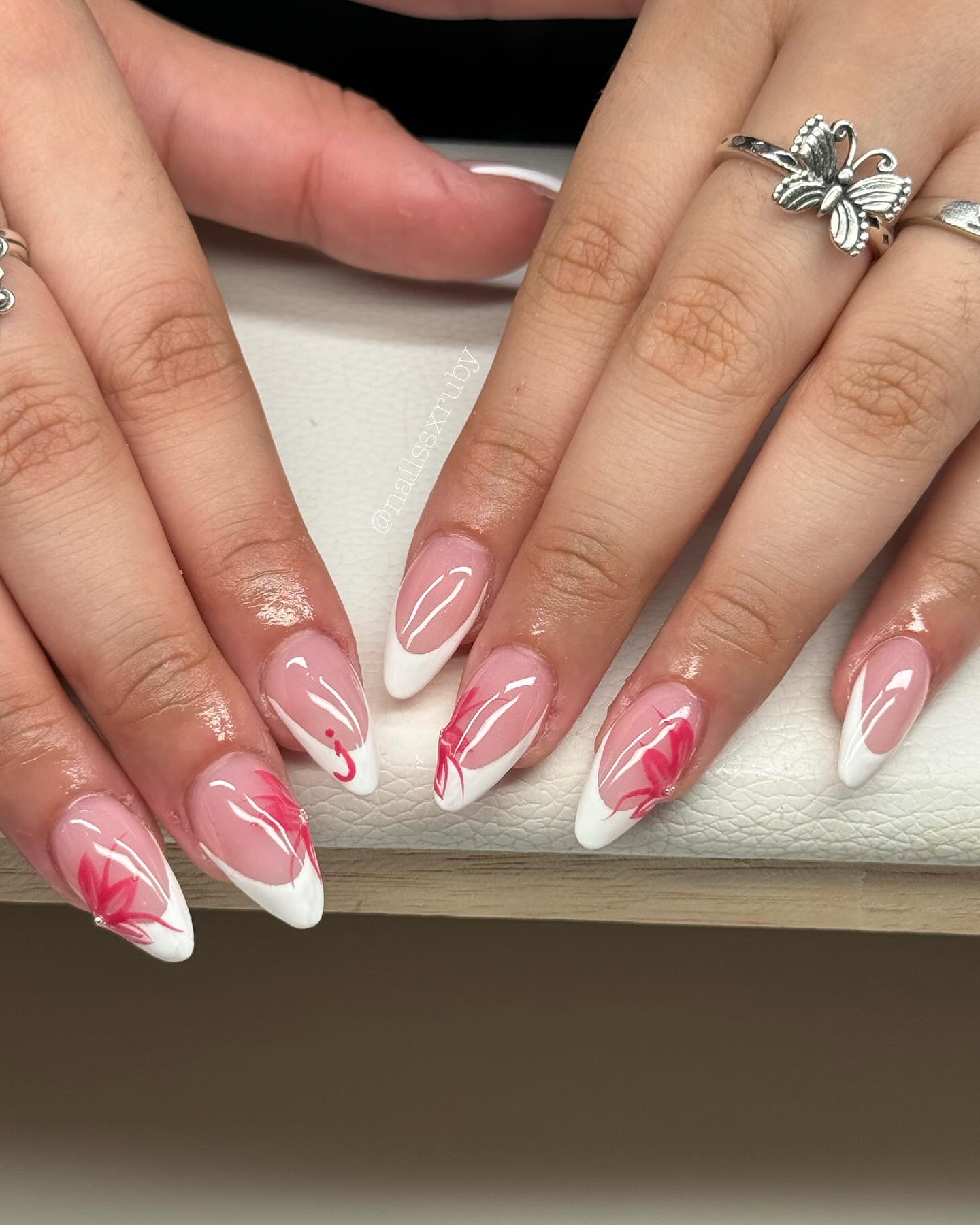 White French Tips with Floral Accent