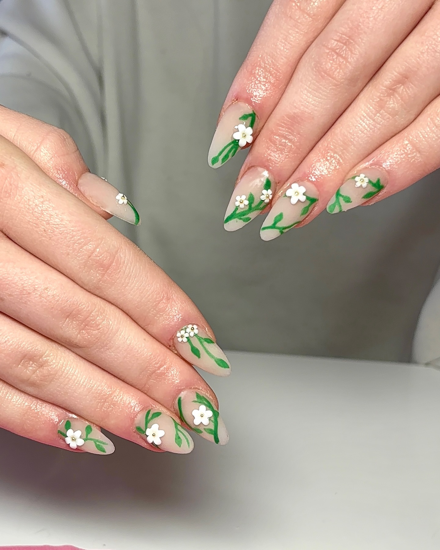 Nude Nails with Hand-Painted Vines