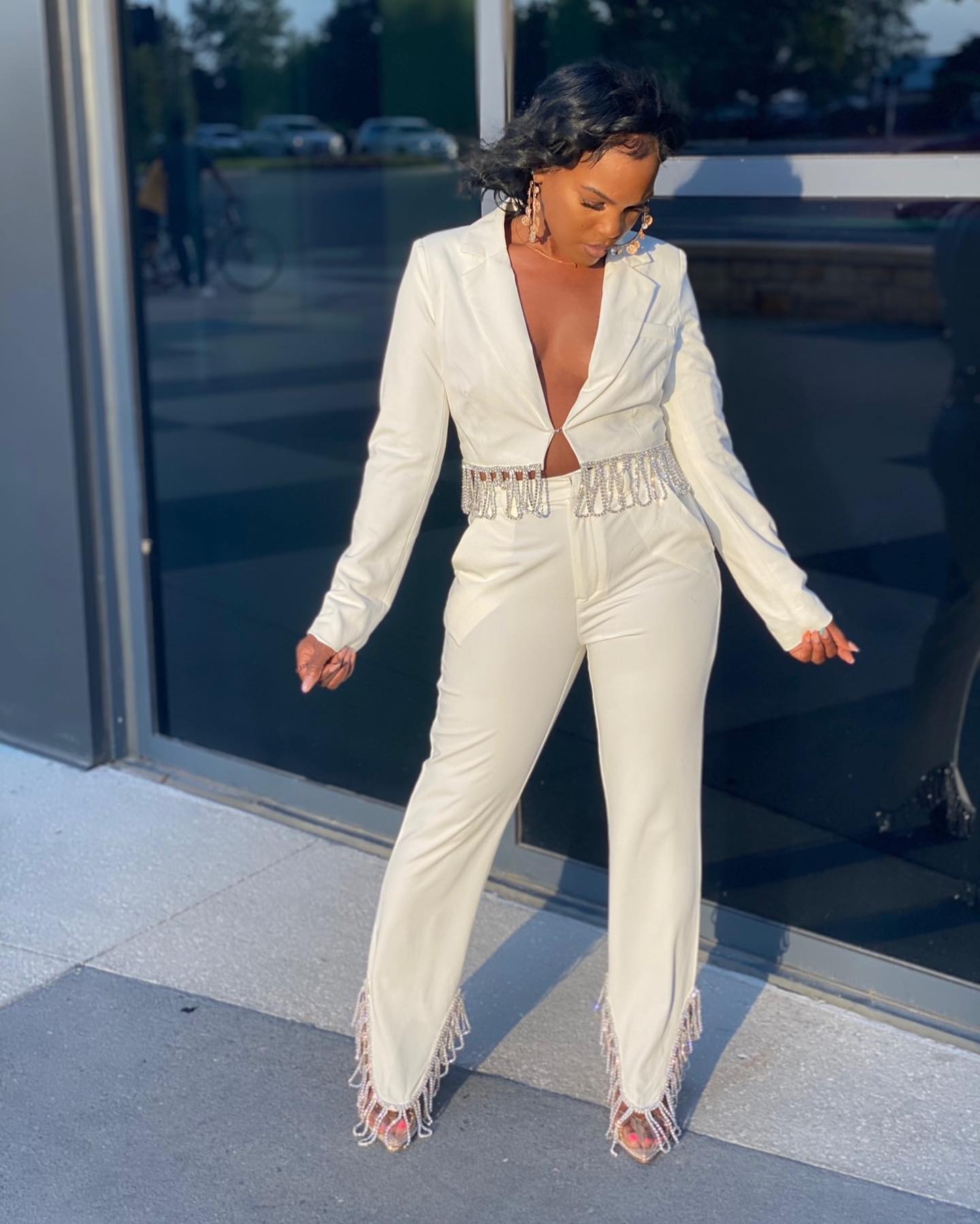 Cropped Blazer with High-Waist Trousers