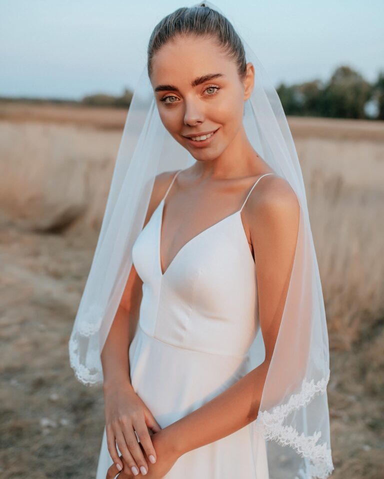 Modern Minimalist Wedding Dress With Minimal Lace