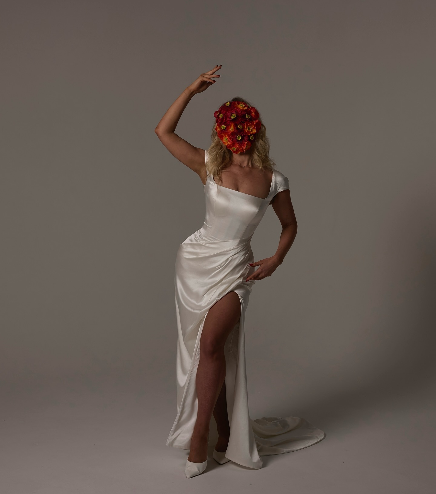 Cap Sleeve Satin Gown