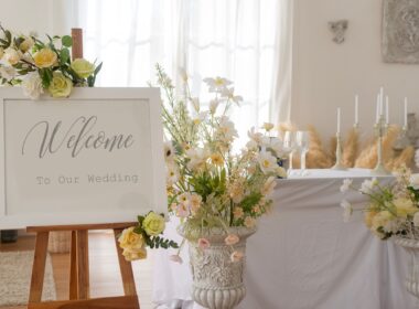 Welcome to wedding sign and reception table