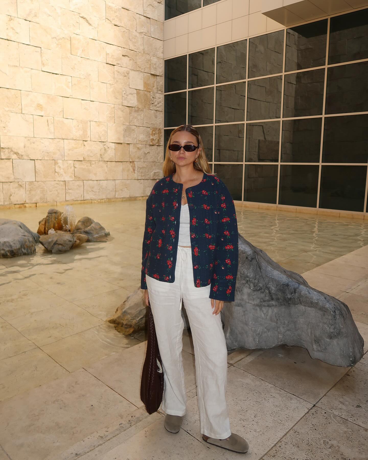 Cardigan Style Jacket with Wide-Mouth Khaki Pants 