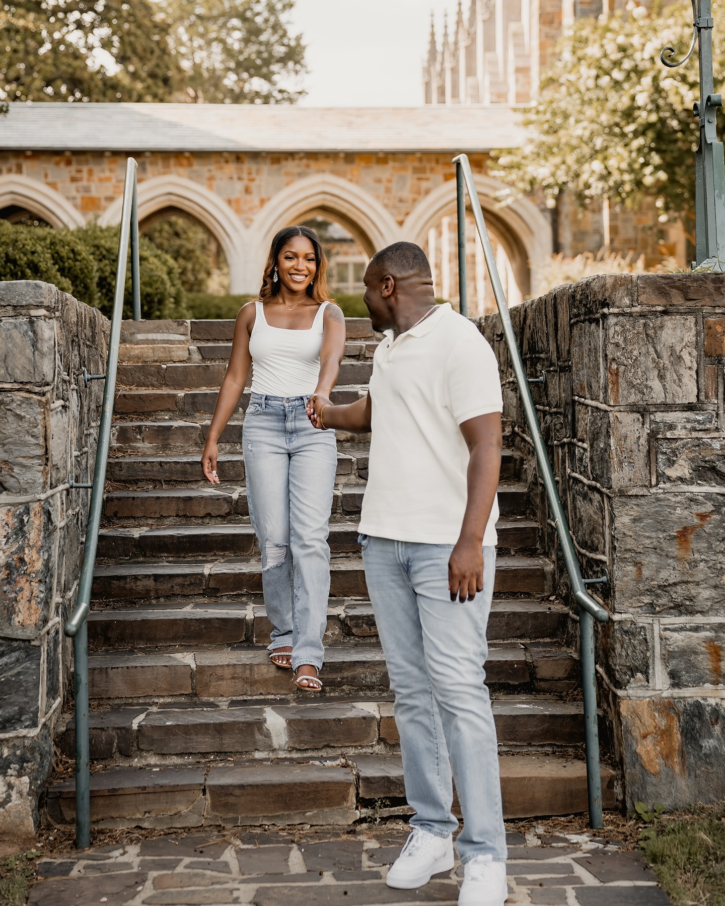 Chic matching denim and white tees
