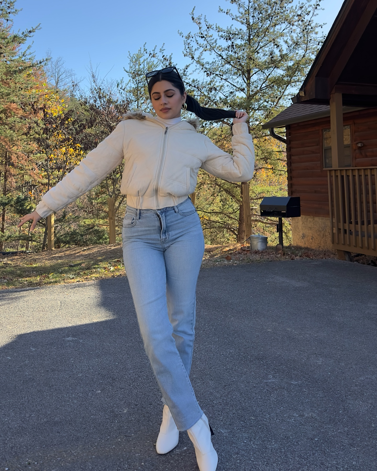 Cute Suede Bomber Jacket Layered with Jean