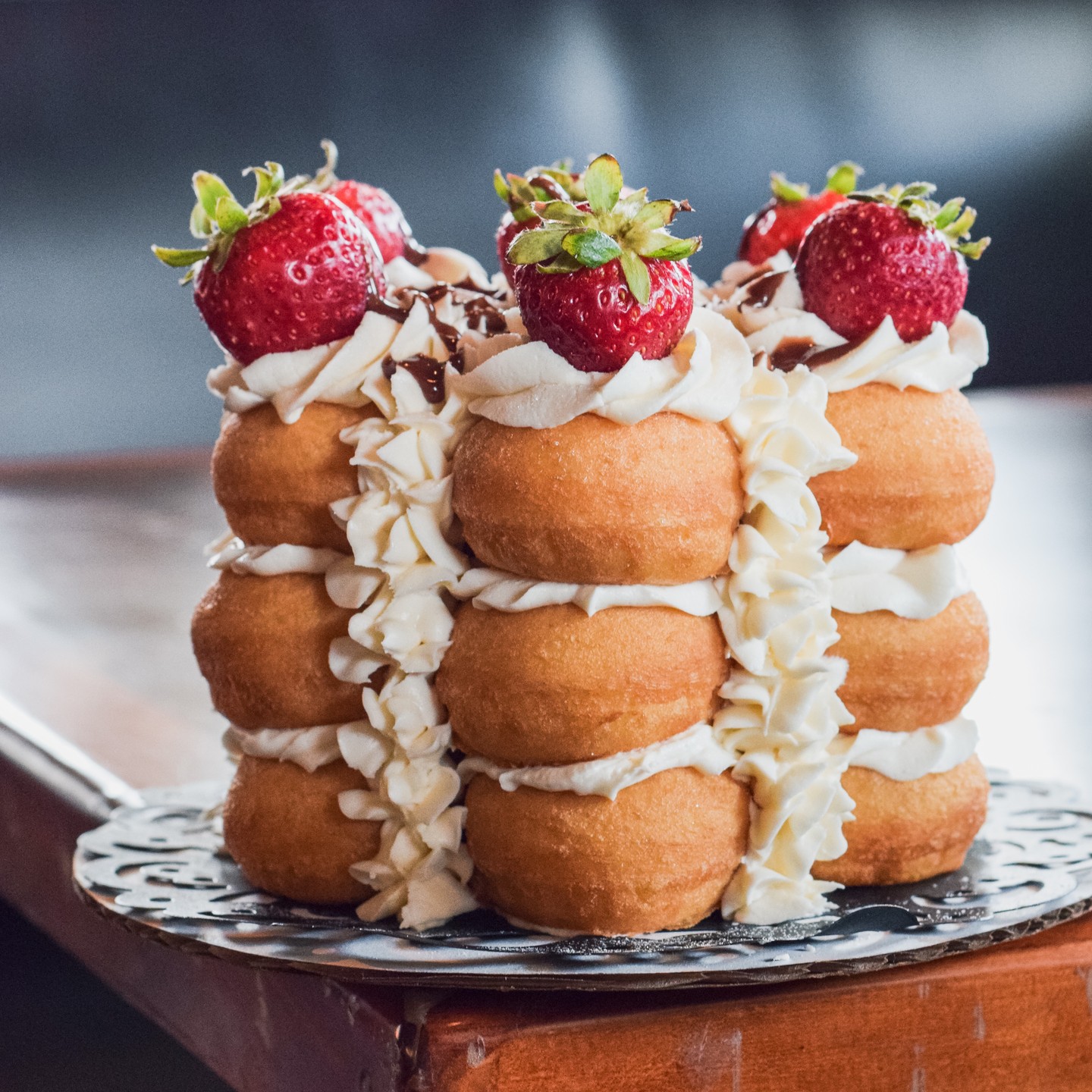 Cinnamon sugar donuts layered with fruit