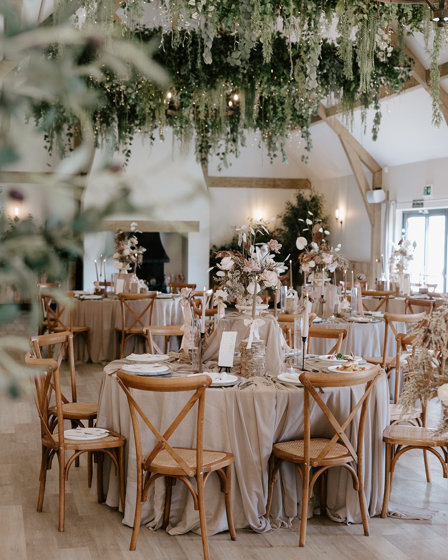 Elegant Barn Nature Chandelier Wedding Decor
