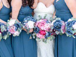 Bride and bridesmaids holding their silk bouquets