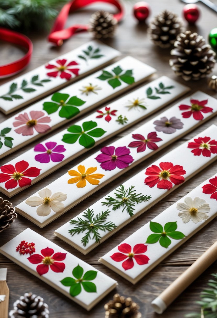Pressed Flower Christmas Bookmarks