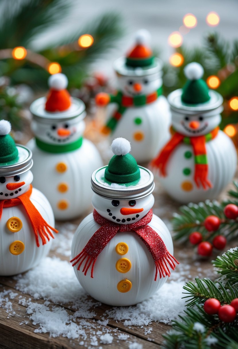 Mason Jar Lid Snowman Ornaments