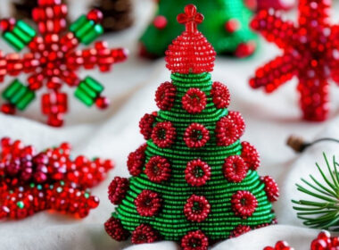 Beaded Christmas Tree Ornaments with Red and Green Glass Beads