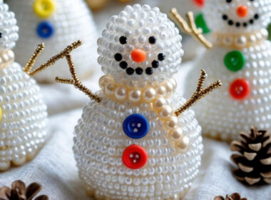 Beaded Snowman Ornaments with Button and Pearl Beads