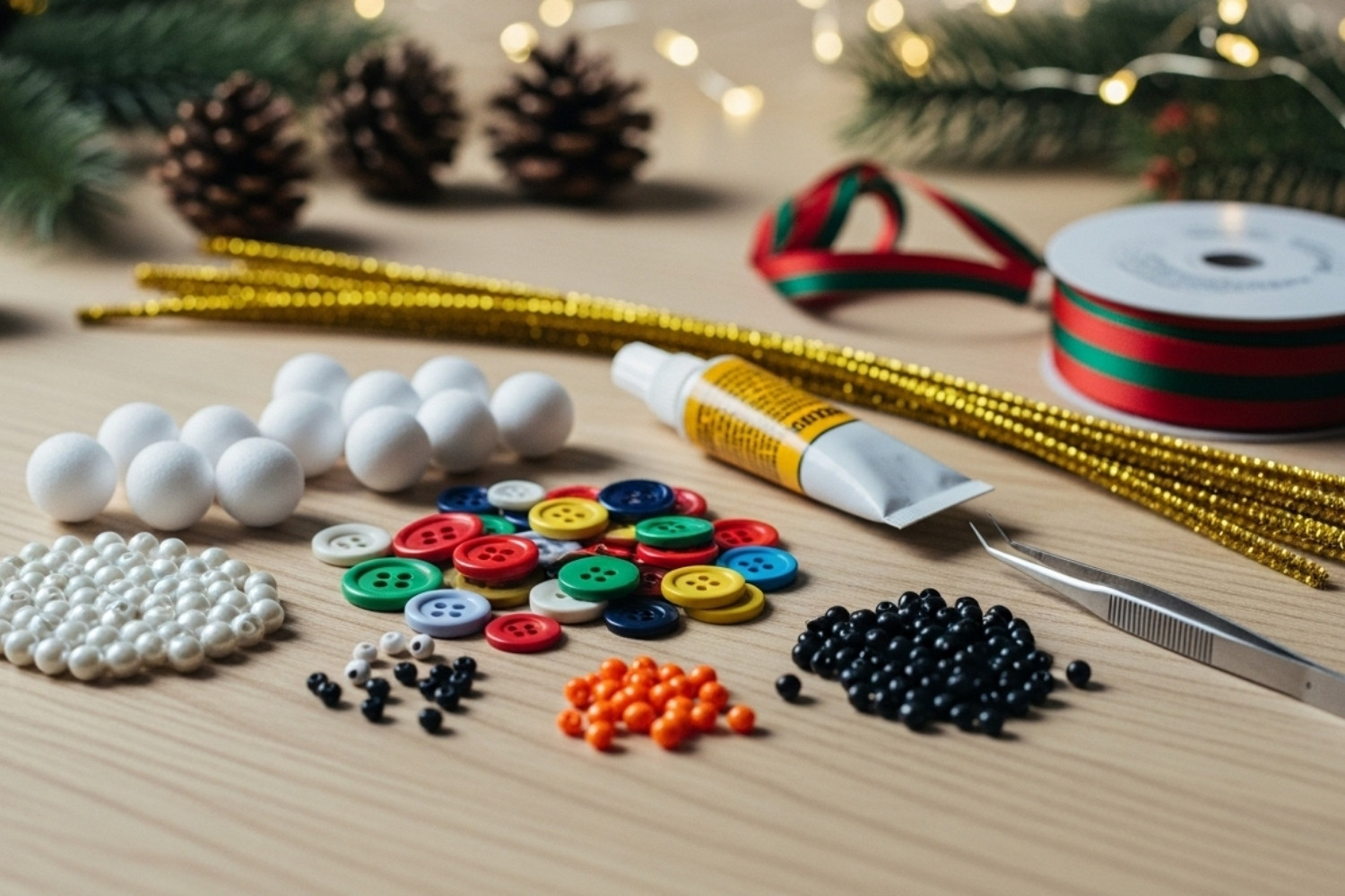 Beaded Snowman Ornaments with Button and Pearl Beads