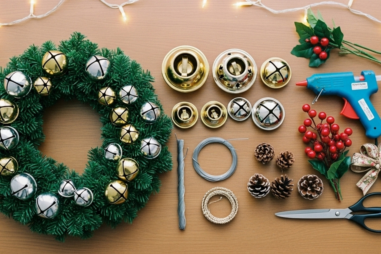Bell-Adorned Holiday Wreath with Jingle Bells