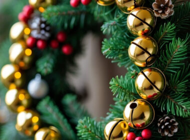 Bell-Adorned Holiday Wreath with Jingle Bells