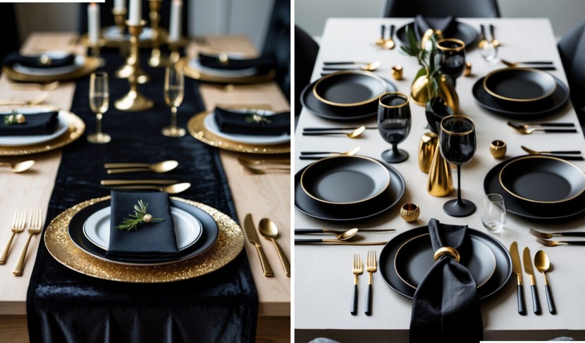 Black and Gold Dinner Table Setting