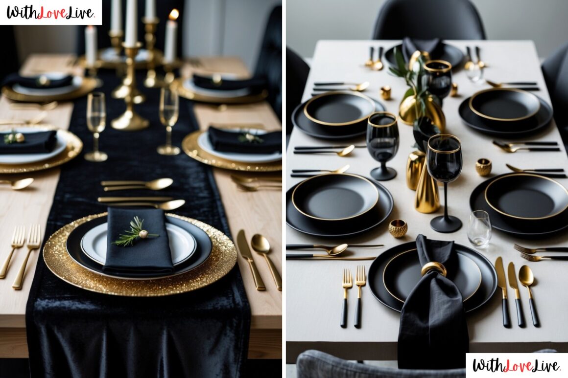 Black and Gold Dinner Table Setting