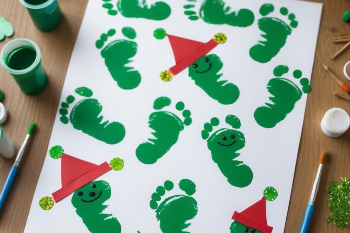 Elves Made from Green Painted Footprints