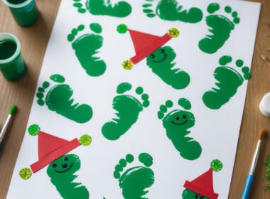 Elves Made from Green Painted Footprints