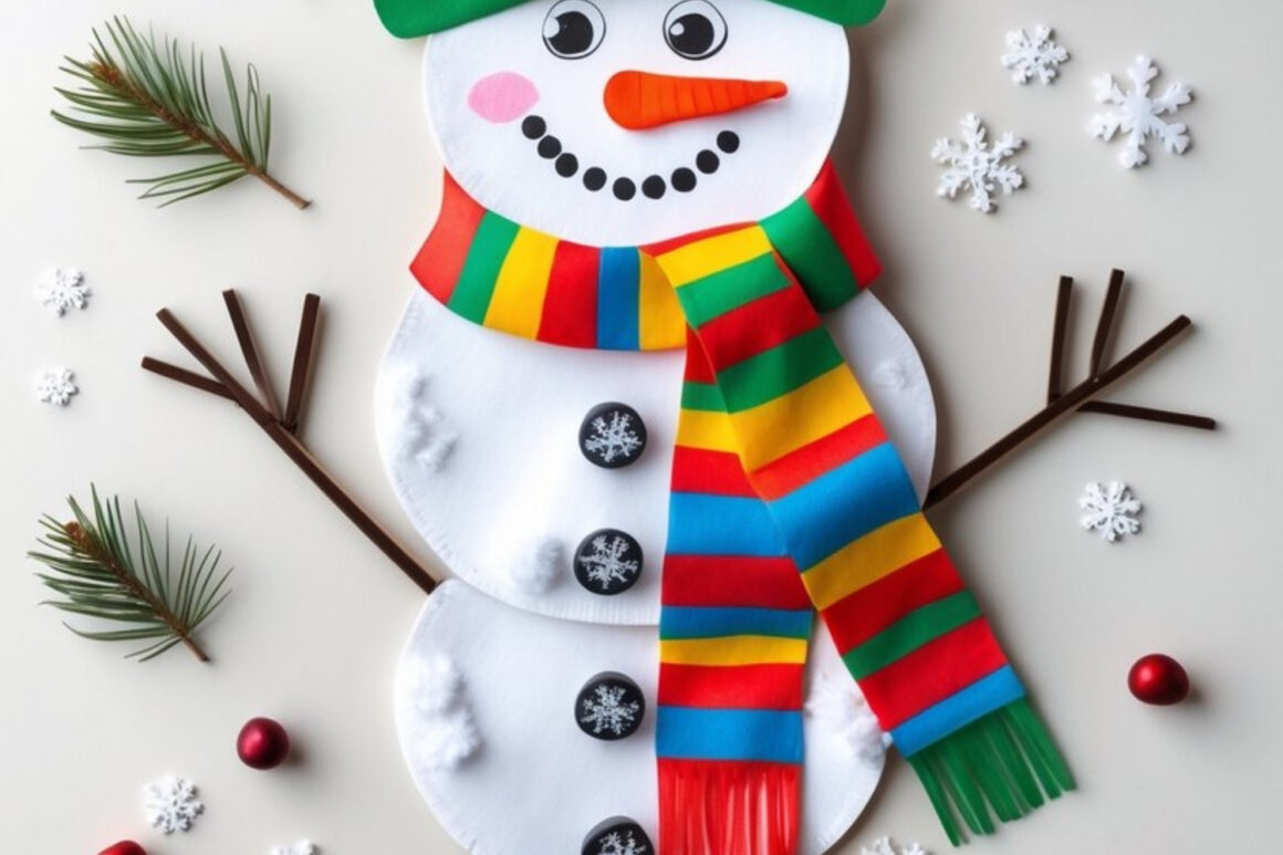 Footprint Snowman with Painted Hat and Scarf