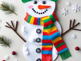 Footprint Snowman with Painted Hat and Scarf
