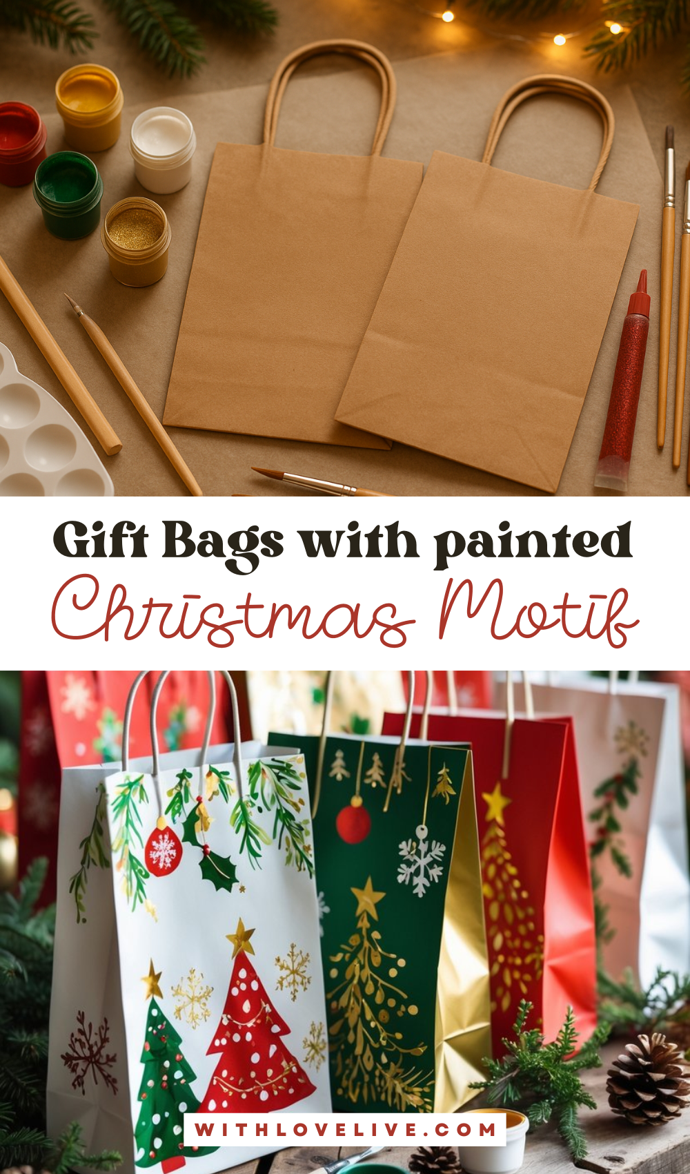 Gift Bags with Painted Christmas Motifs