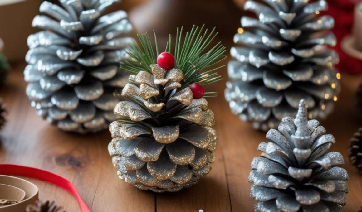 Glittered pinecone centerpieces
