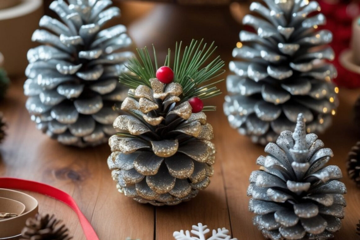Glittered pinecone centerpieces