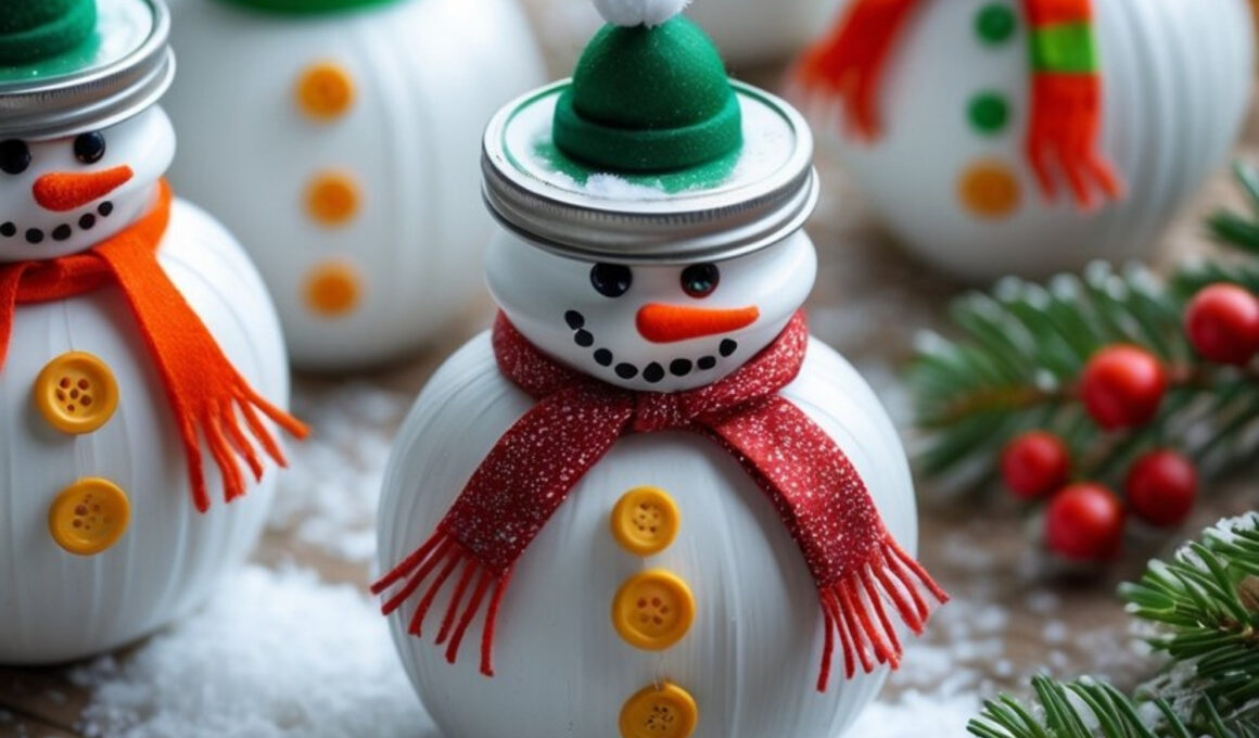 Mason Jar Lid Snowman Ornaments
