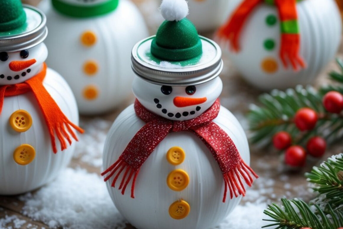 Mason Jar Lid Snowman Ornaments