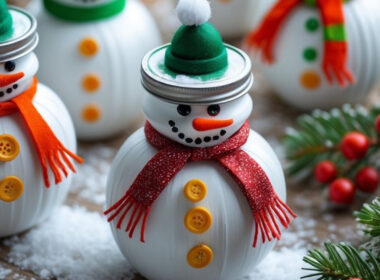 Mason Jar Lid Snowman Ornaments