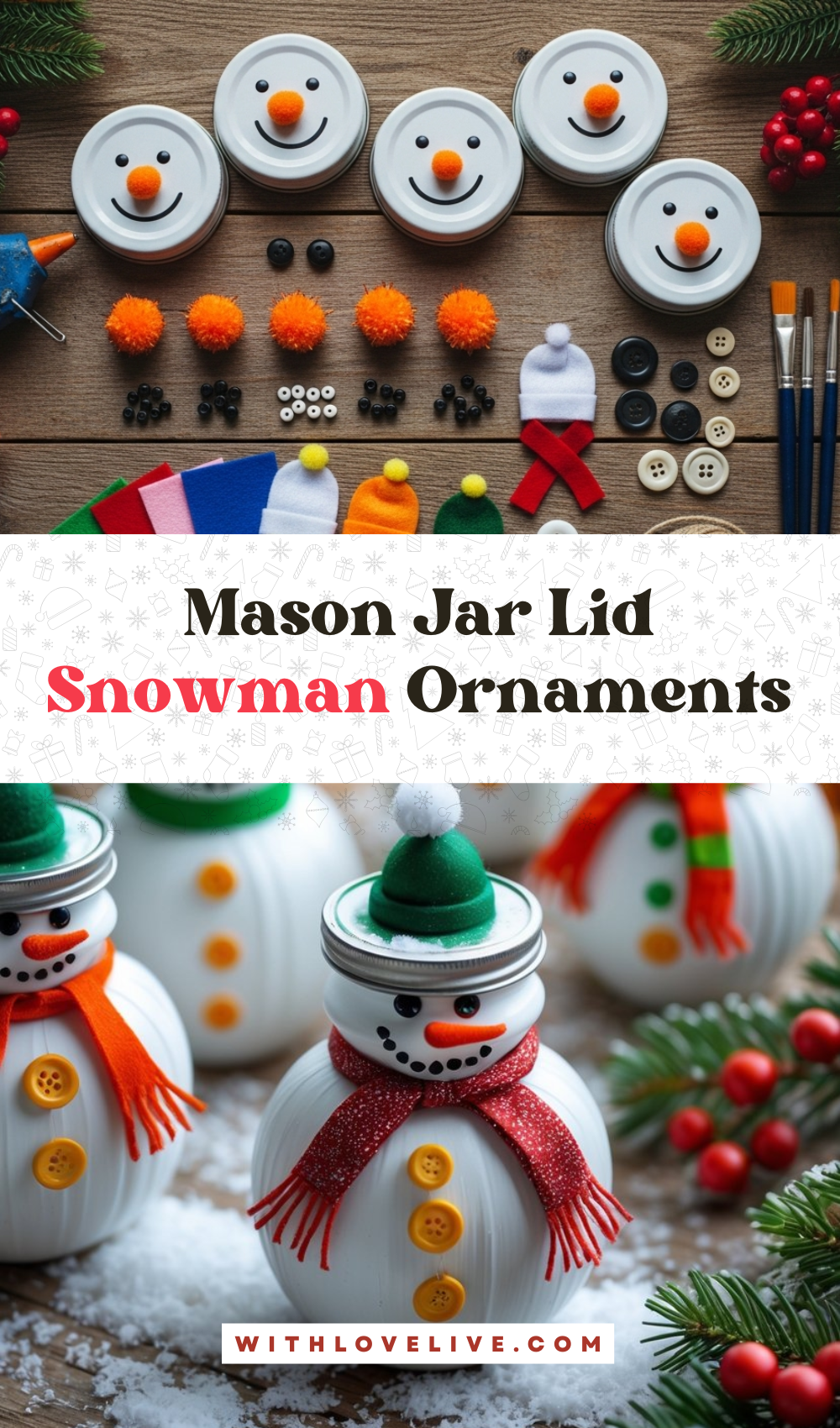 Mason Jar Lid Snowman Ornaments